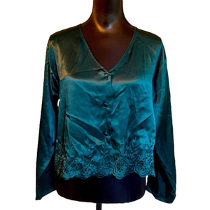 VINTAGE Victorias Secret Gold Label Button Up Silky Blouse Top Small